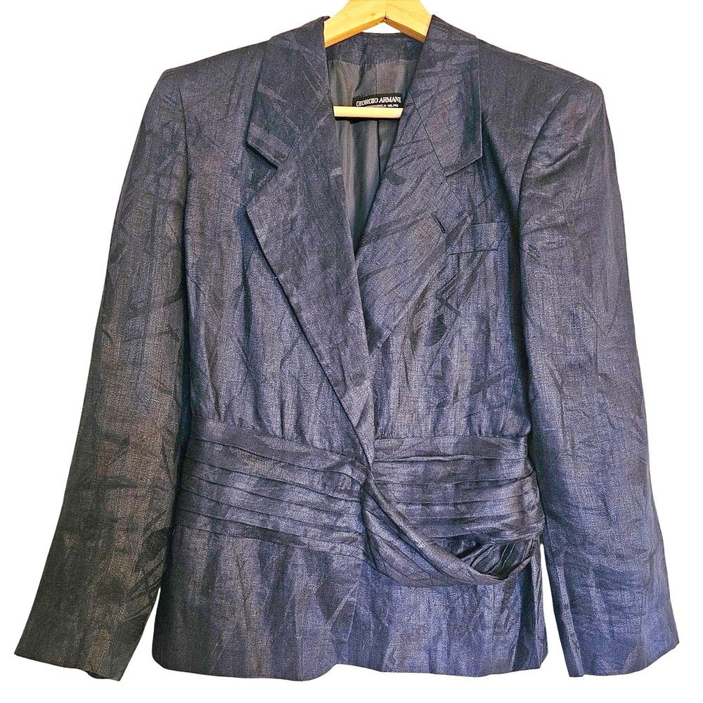Giorgio Armani  Vintage Jacquard Blazer navy blue pleated Jacket Milano